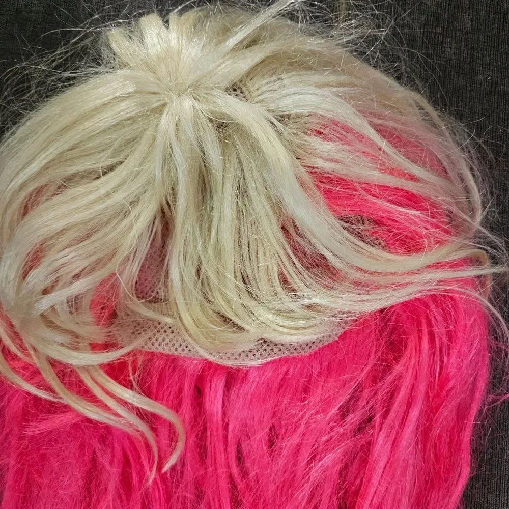 Pink Halloween Wig Long Bob Straight Wig Hair Synthetic Lace For Women